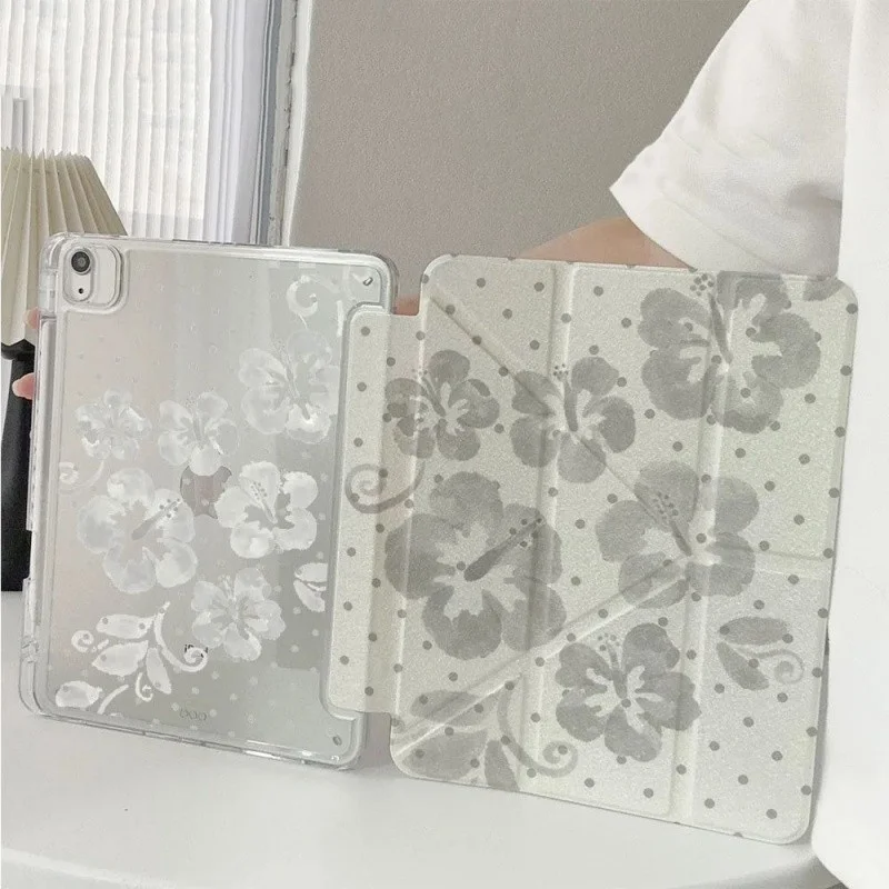 Grey Lily Flower New Tablet Case For iPad Pro 11 12.9in 13 15 M4 9.7 10.2 5/6th 7/8/9 10 11th MINI 6 7 Air 5 6 7 Trifold Case