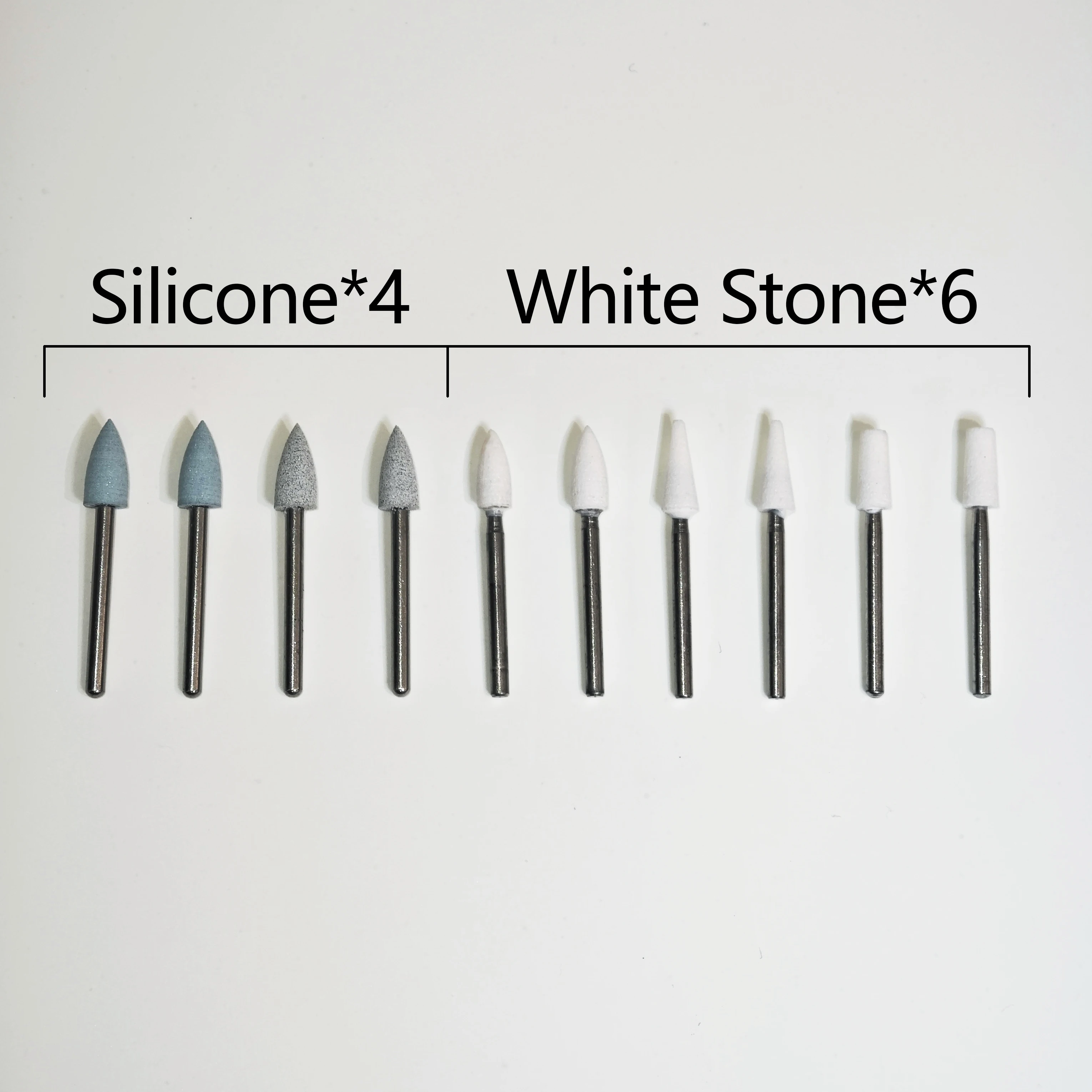 10pcs/Box Dental White Stone Silicone Polishing FG1.6mm Cone/Flame/Cylinder Arkansas Stone FL2 CN1 Finishing Enamel Composite