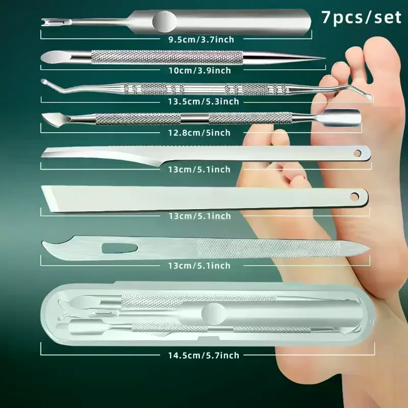 /Kuz/3/10Pcs Stainless Steel 7 Piece Pedicure Manicure Tool Kit Non Slip Handle Storage Case For Home Salon Nail Care