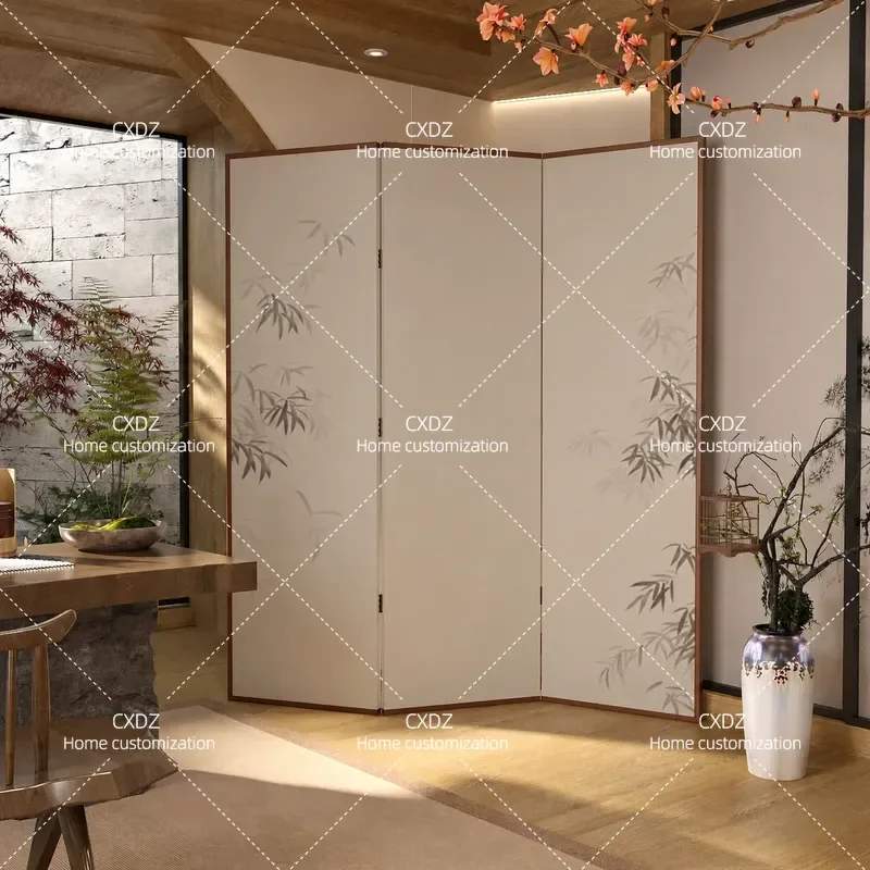 Song Style Aesthetics New Chinese Bamboo Screen Partition Living Room Entrance Office Cover Tea Room Decoration Solid Wood