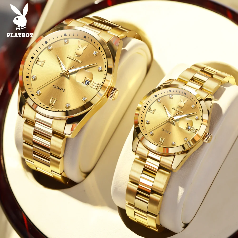 PLAYBOY Couple's Watches Quartz Wristwatches Original Classic Date Waterproof Luminous Watches For Couple's Reloj 3503