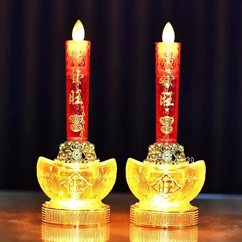 NEW 2pcs LED Simulation Flame Candle Lamp Buddhist Electric Light Guanyin Enshrined Ornament Home Fengdhui Decoration