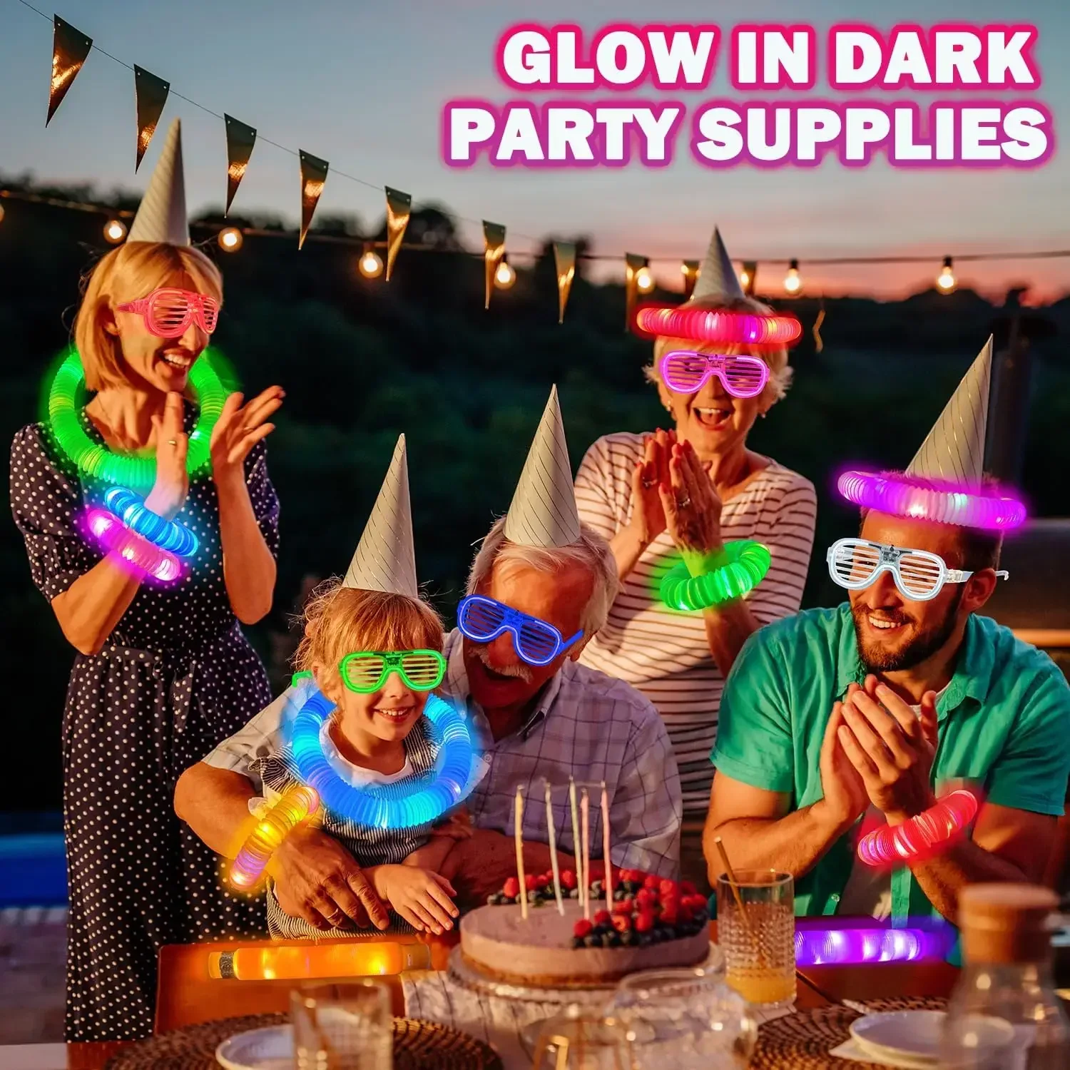 12 ชิ้น Glow Sticks แว่นตาเรืองแสงใน Dark Party Supplies, new Year Eve Light Up สร้อยข้อมือสร้อยคอแว่นตานีออนสําหรับวันเกิด