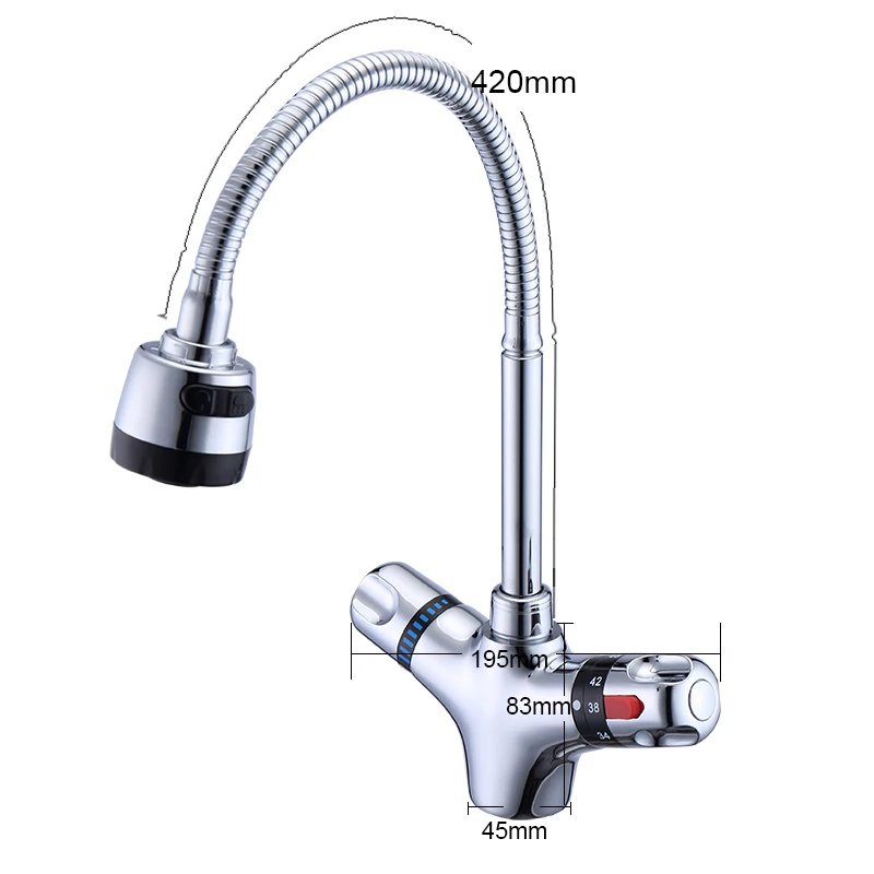 Solid Brass Chrome Finish Kitchen Mixer Tap Thermostatic Faucet for Cold And Hot Water Constant Temperature Basin Faucet