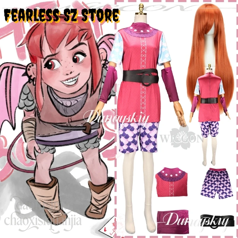 Ropa medieval punk puesta en escena Traje rosa cinturón pelucas Navidad Halloween fiesta juego de rol Cosplay Anime Nimona