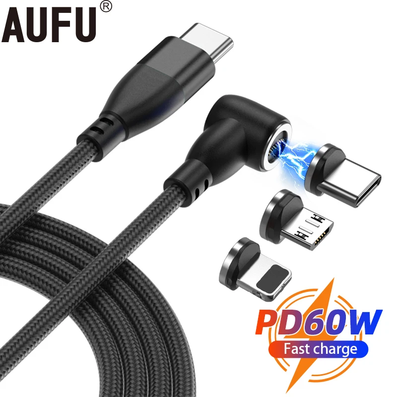 AUFU Magnetic Cable 60W PD Fast Charging USB C to USB Type C Cable For Samsung iPhone Xiaomi MacBook Magnetic Charger Wire Cord