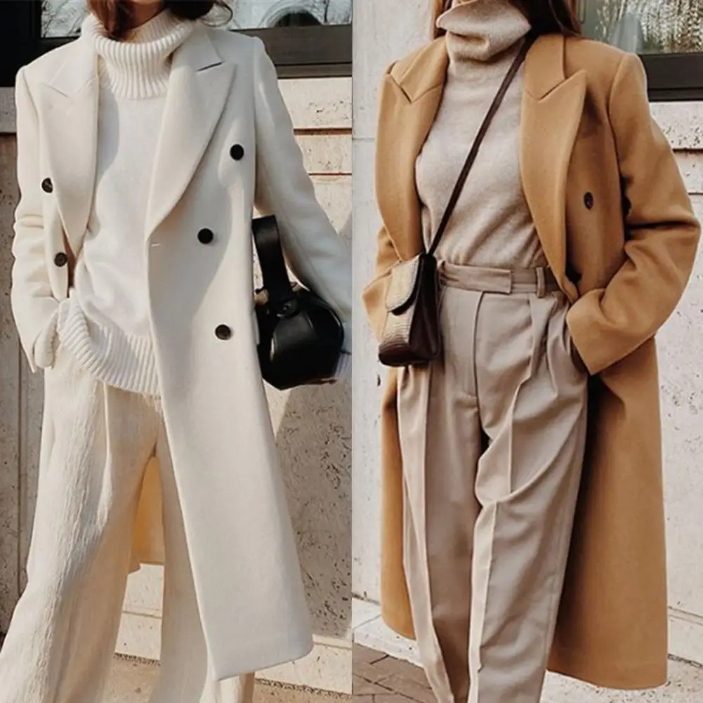 Overcoat  Simple Solid Color Long Woolen Elegant Coat All-Match Elegant Coat Intellectual   for Work