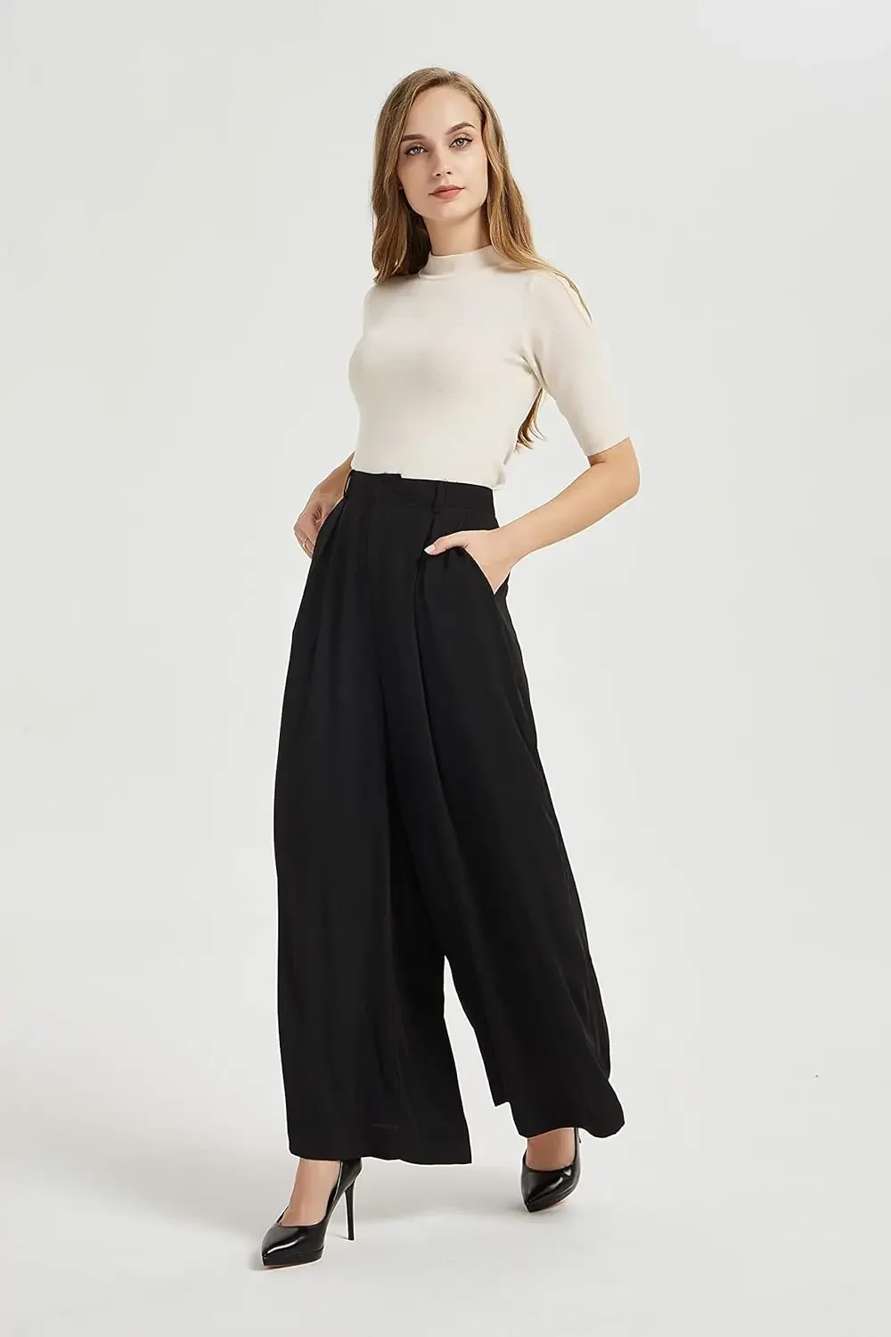 Pants Women  Streetwear Women High Waist Casual Wide Leg Long Palazzo Pants Trousers Regular Size