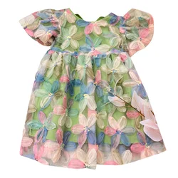 2026 Girls Princess Dress Summer Short Sleeve Floral Dress Party Birthday Wedding Kids Girl Dresses Children Clothes
