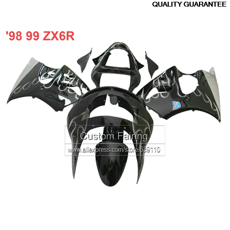 

All New Kit For Kawasaki Zx6r Fairings White Flames 98 99 1998 1999 Ninja 636 Zx 6r Fairing Kit LP28