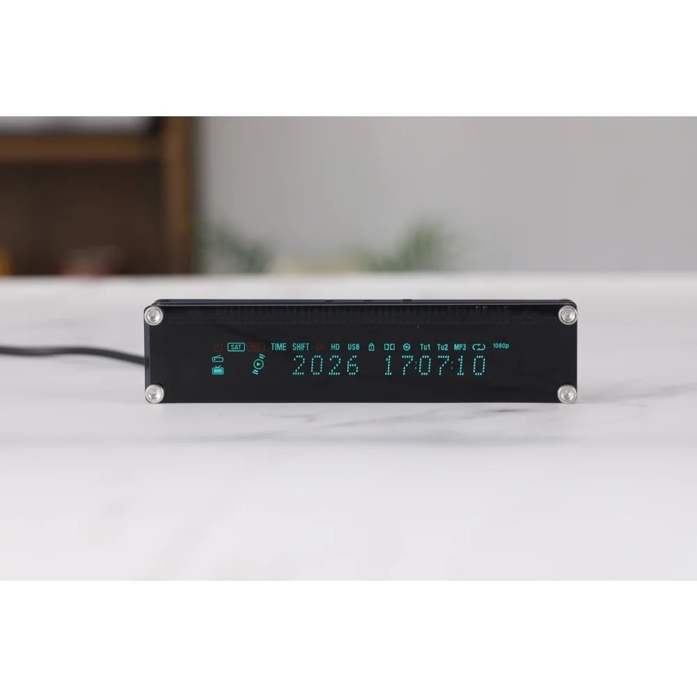 USB Powered Vacuum Fluorescent Display Clock Retro VFD Style Desktop Decor for Time Date Temperature Functions