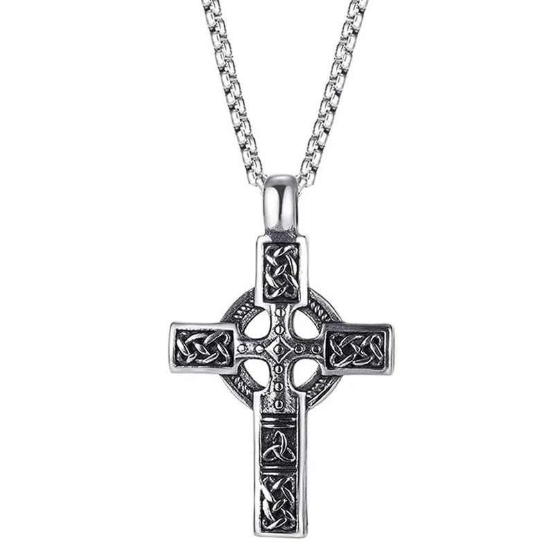 Trinity Celtic Cross Necklace for Men Husband Boyfriend- Stainless Steel Triquetra Knot Irish Pendant - Jesus Crucifix Cross