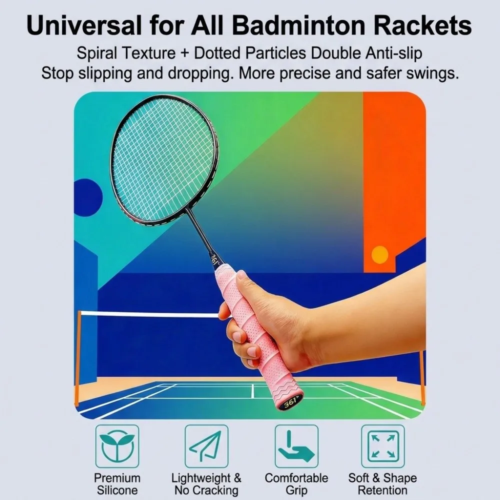 Silicone Badminton Racket Grip Cover Anti-Slip Shockproof Tennis Handle Protector Reusable Sweat Resistant