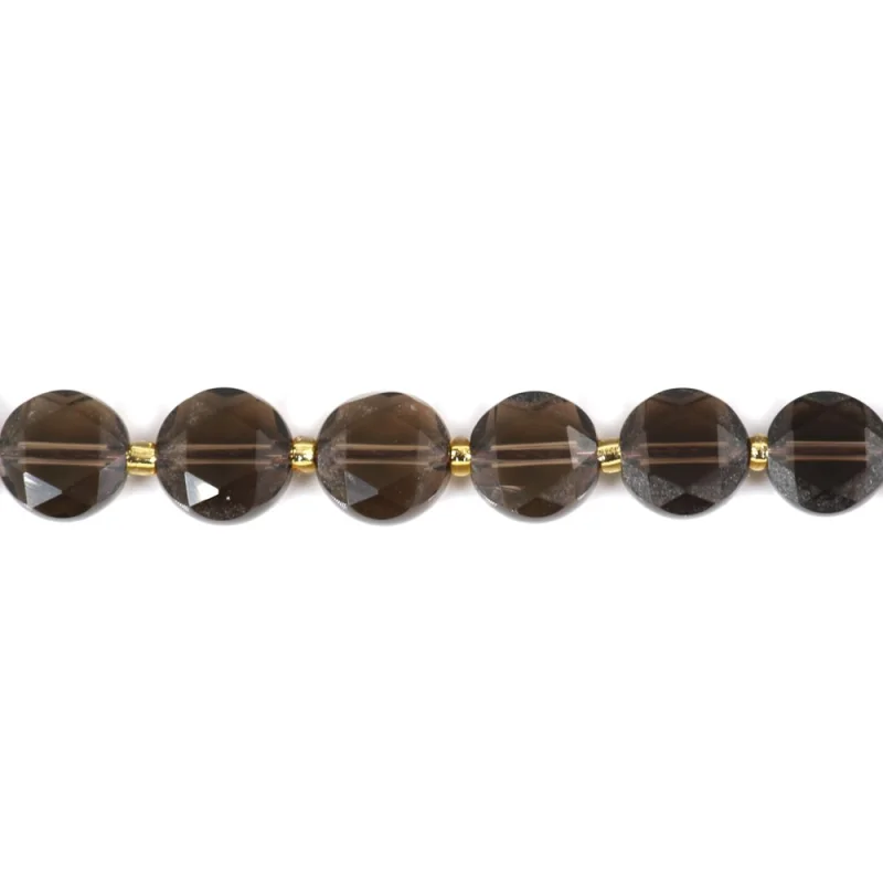 Smoky Quartz Beads Strand Faceted Flat Round 8mm Natural Semiprecious Stone For Jewelry Making  DIY Bracelet Earrings