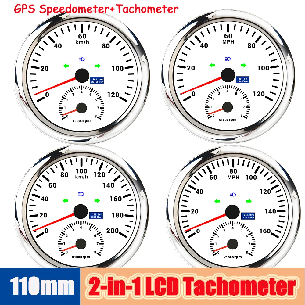 

Universal 2 in 1 Gauge for Car Marine Tachometer Speedometer 110mm Motor GPS Speed Meter RPM Tahometru with Turn Signal Lights