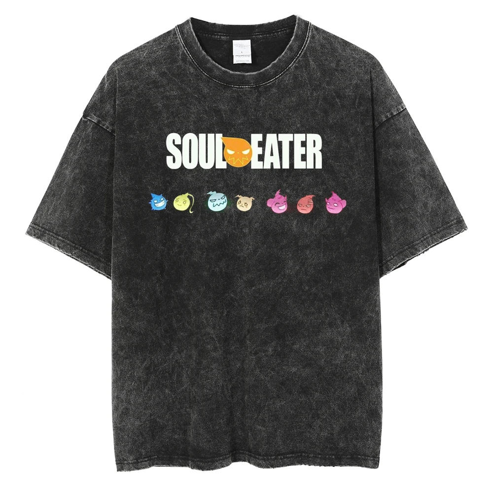 Japanese Manga Soul Eater T Shirt Hip Hop Y2k Tshirt Vintage Washed Streetwear Men Women Clothes Pure Cotton Tee Shirt