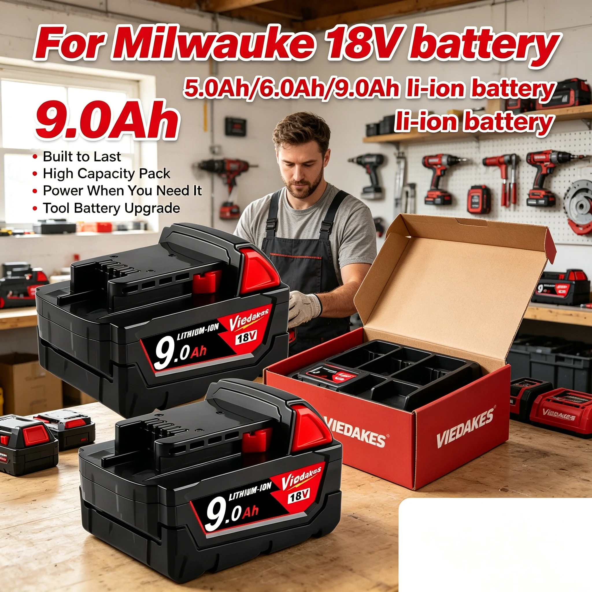

High quality 18V 9.0Ah For Milwaukee 18v Battery Li-Ion Replacement Battery, For Milwaukee 18V 48-11-1860 48-11-1850 48-11-1860