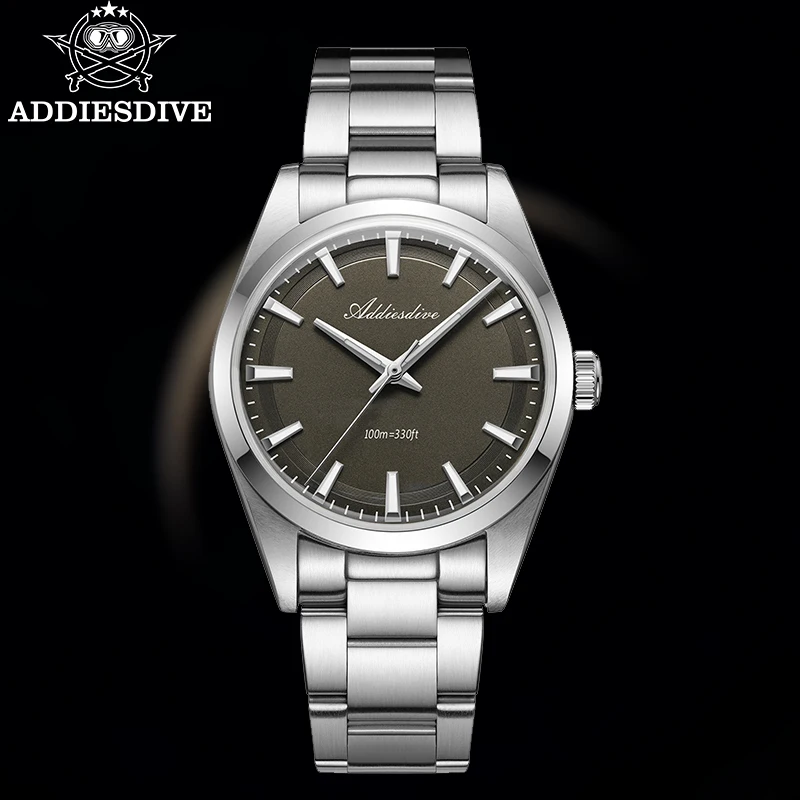 ADDIESDIVE 36MM Simple Stainless Steel Men's Watch Luminous Mirror Glass Luxury Quartz Watches 100M Waterproof Reloj Hombre