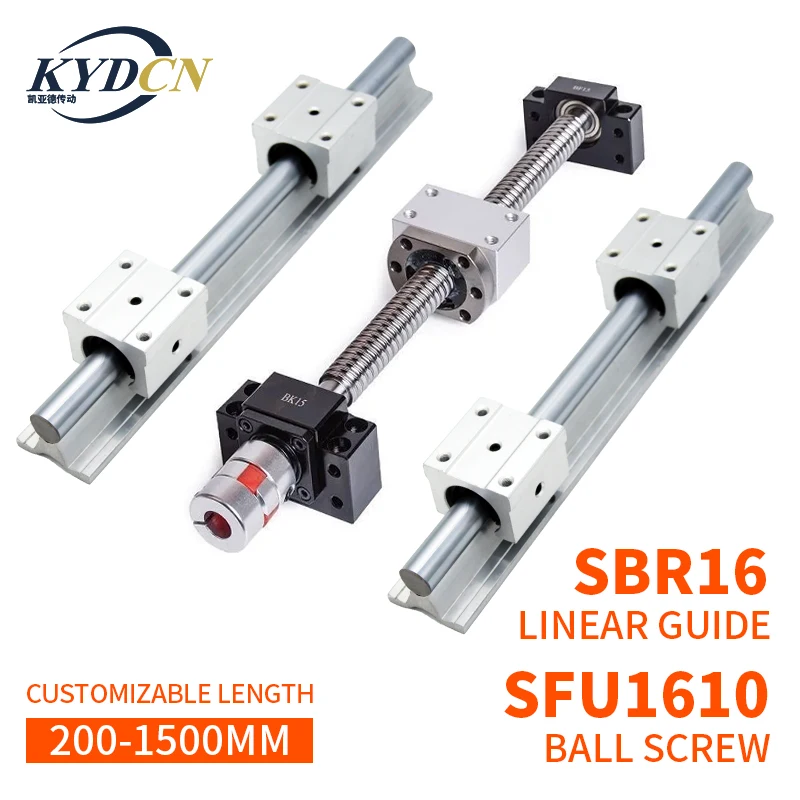 

KYDCN 2PC SBR16 SBR20 300-1500MM+4PC Slide blocks+1 set SFU1610 ball screw for CNC part