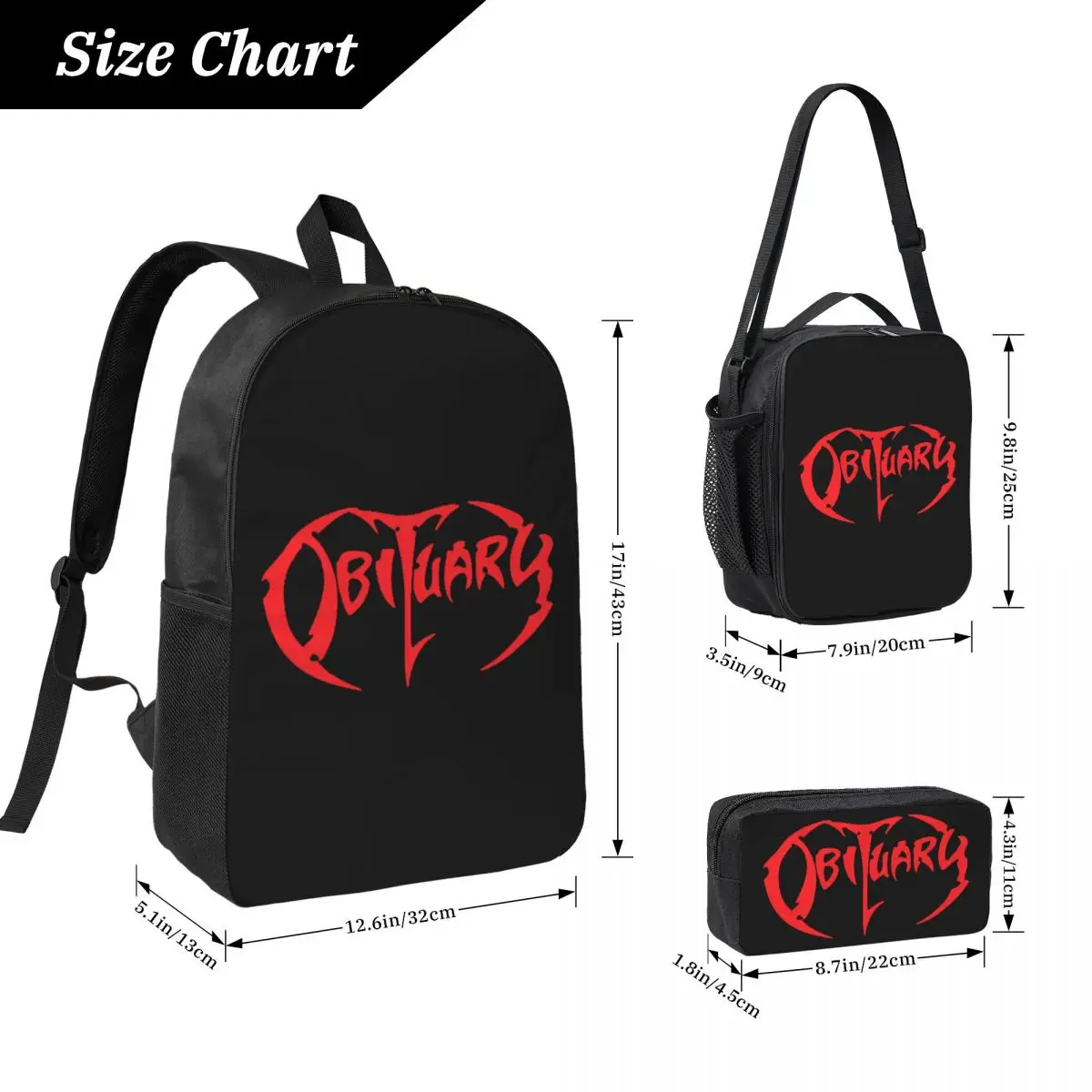 Adult Obituary Band Logo Death Metal Trucker Backpack BookBag School Bag Shoulder Bags 3ps Insulated Lunch Bag Pencil Case