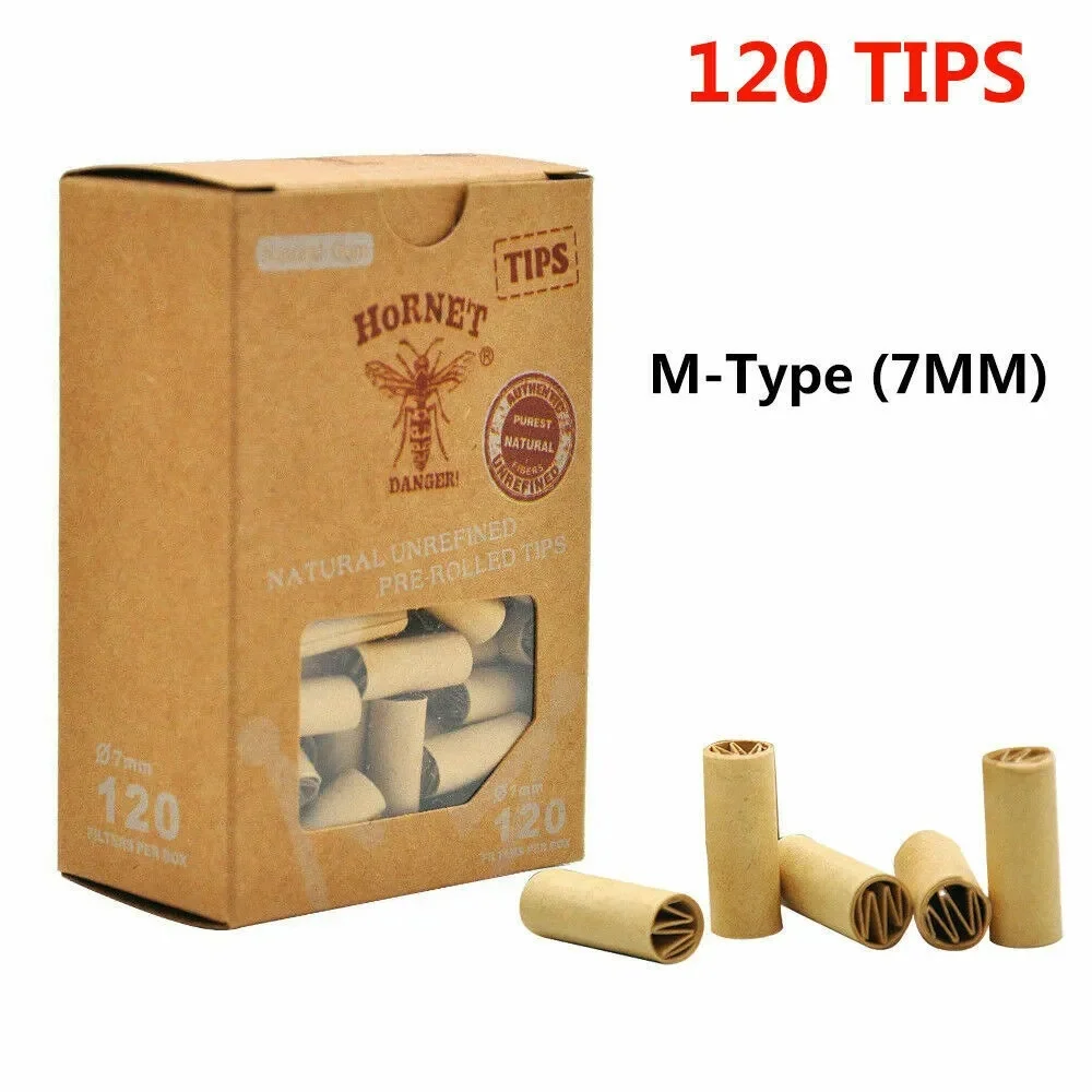 120 X 7MM PRE ROLLED Cigarette Filter Smoking Tips Natural UnRefined Rolling Tips