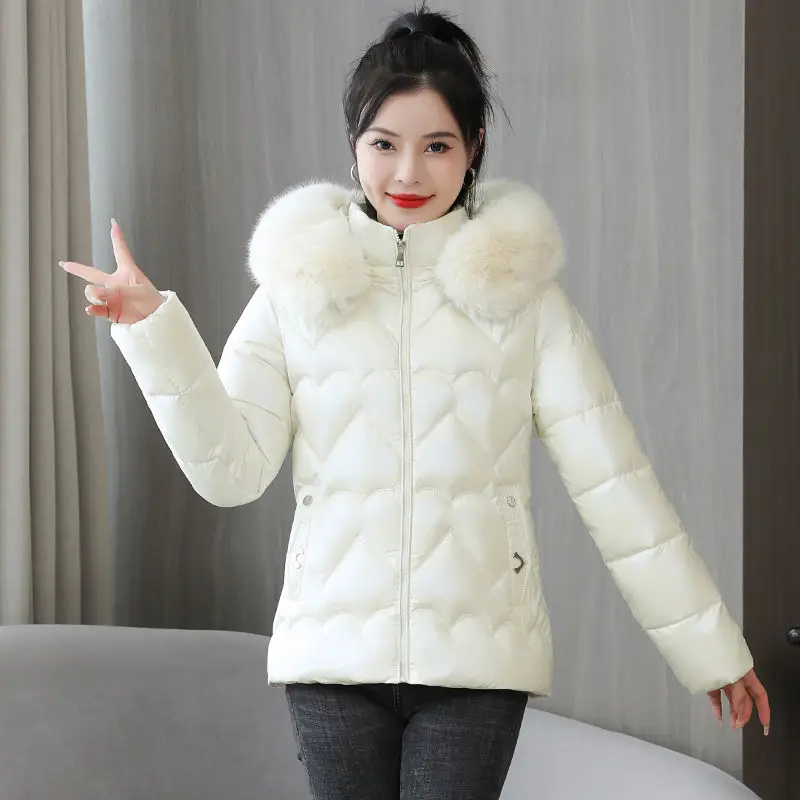 2023 New Women Down Cotton Coat Winter Jacket Female  Big Fur Collar Joker Parkas Shortage of Money Outwear Slim Thin Overcoat