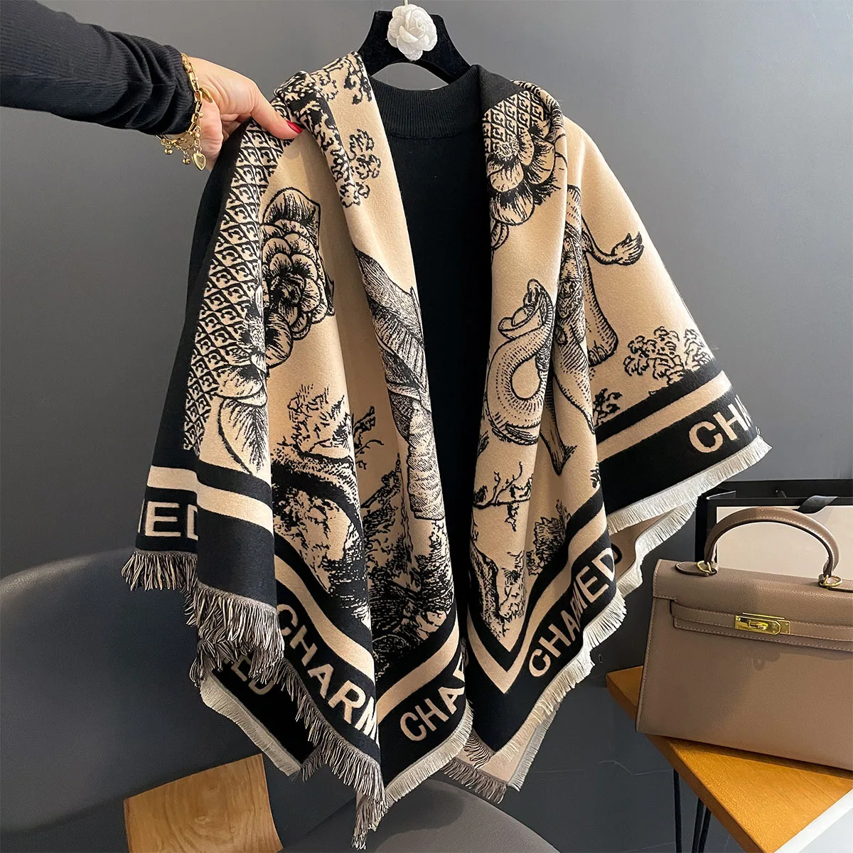 Winter Women Thick Warm Scarves Designer Cashmere Shawl Wraps Bufanda Blanket Vintage Print Large Square Scarf Echarpe Pashmina