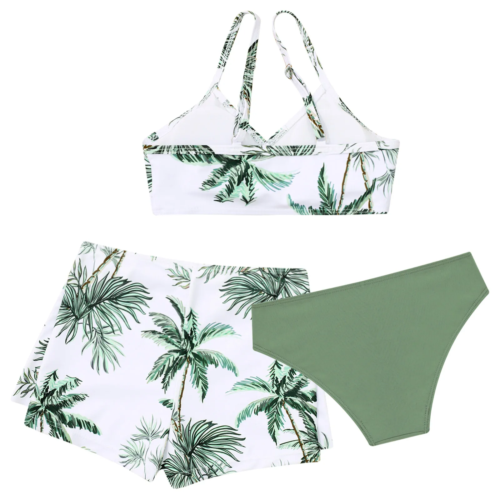 3Pcs Swimsuit Girls Floral Print Bikini Bathing Suits Padded Swim Top Swim Bottom and Skirt Shorts Set Pool Party Beach Swimwear image 3