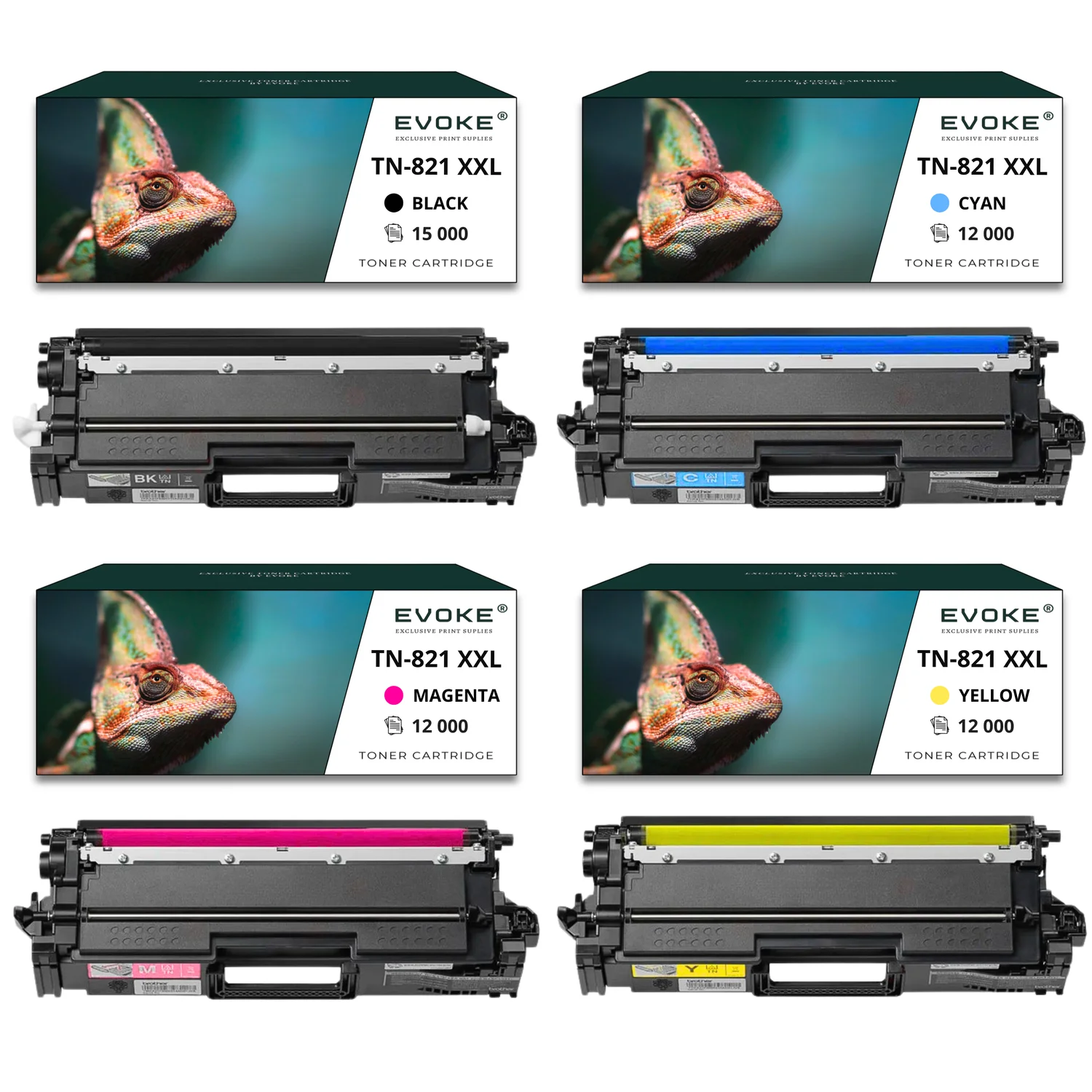 Evoke Compatibele Toner voor Brother Tn-821 Tn821 4X Cmyk: Zwart, Cyaan, Magenta, Geel 51000 Pagina's Hl-L9430Cdn L9470Cdn; Mfc-L9630Cdn L9670Cdn