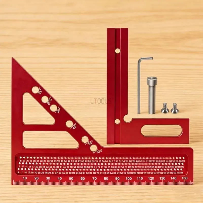 Woodworking Square Protractor Extended 3D Multi-Angle Measuring Ruler W/Dowel Pin,Aluminum Miter Triangler Layout Measuring Tool