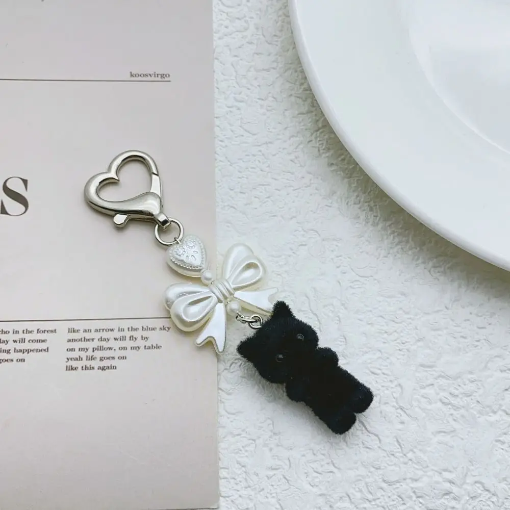Fashion Cat Pendant Keychain Flocking Cartoon Heart Bow Shaped Key Ring Cute Y2K Animals Pendant Key Chain Gifts