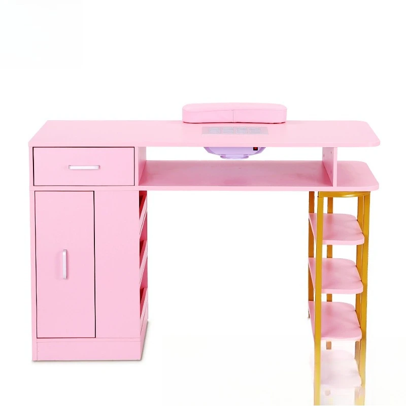 

Pink manicure table with vacuum cleaner, partition storage with drawer