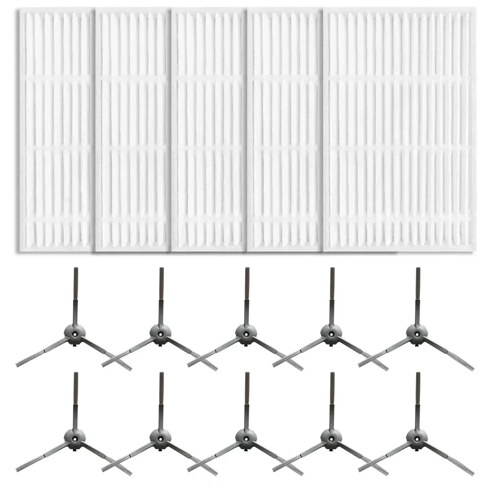 5/2*Filter + 10/2*Side Brushes For ILIFE V20 / For Vyzzle D10 / For Laresar For L10 / For Roidmi Eve For Rook S Vacuum Cleaner