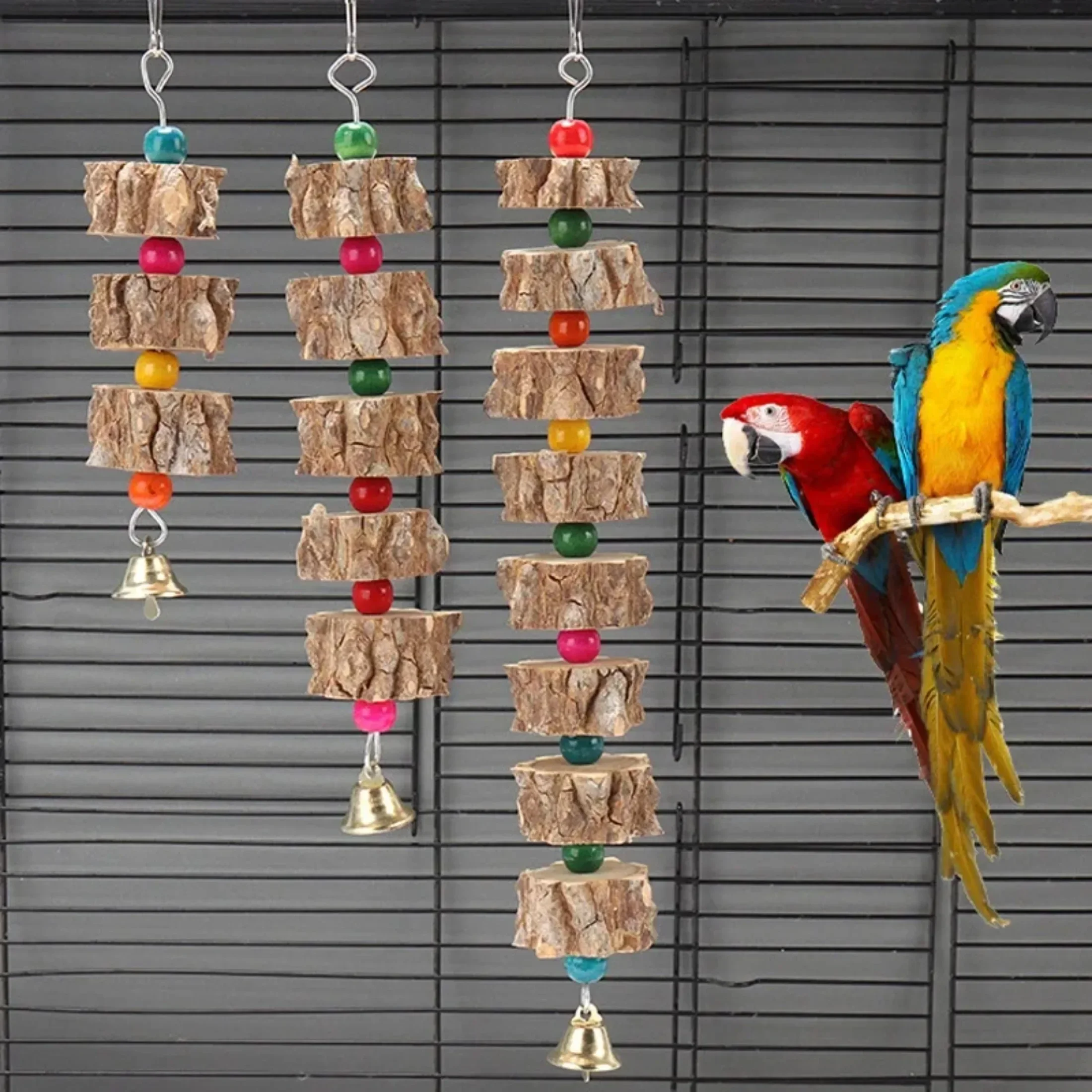 Natural Wooden for Ornament Parrot Pet Supplies Bird Cage Toy Shape Chew Bite Hang Style Parakeet Toy Bird Toys1Pc