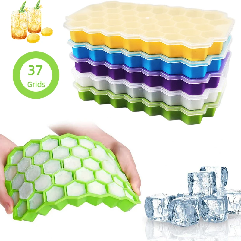 1PCS Silicone Ice Cube Tray Mold With Lid Square Easy Release Molds Summer Kitchen Bar DIY Iced Drink Whiskey Maker Tools