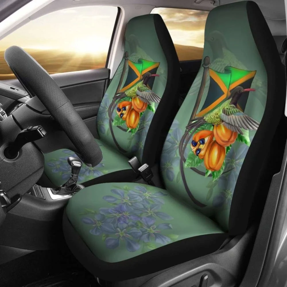 

Jamaica Doctor Bird And Ackee Fruit Car Seat Cover Amazing Pack of 2 Universal Front Seat Protective Cover