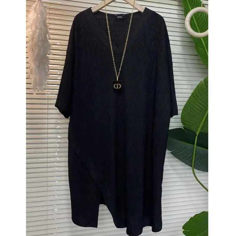 Plus Size 5XL 150kg Summer V Neck Women's T-shirts Solid Short Sleeve Tops Casual Tees Oversized Woman Clothing image 5