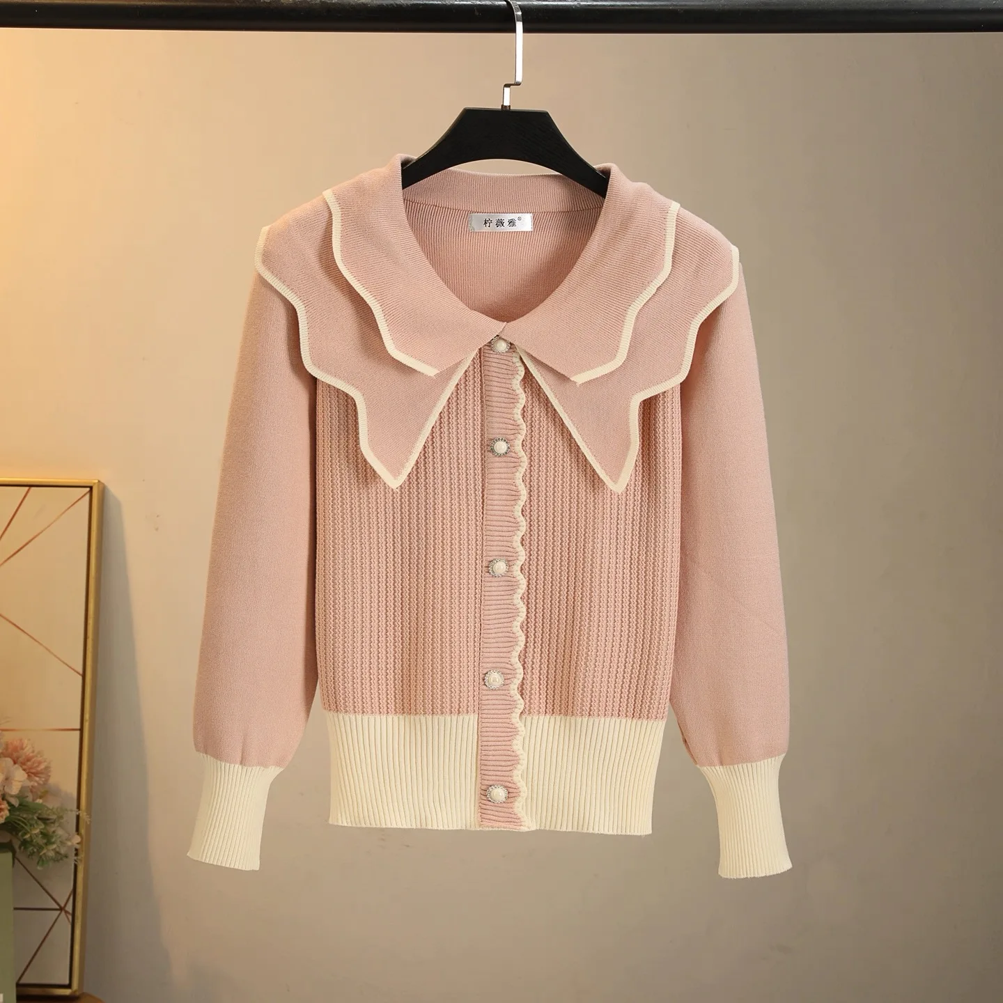 

Женские черные кардиганы: модные вязаные свитера в горошек в богемном стиле с воротником-стойкой, на пуговицах спереди, с оборками, крючком связанные