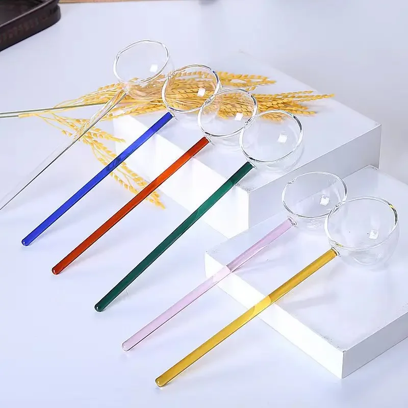 Creative Transparent Glass Spoon, High Temperature Resistant, Colorful Long Handle, Soup Ladle, Household Kitchen Spoons