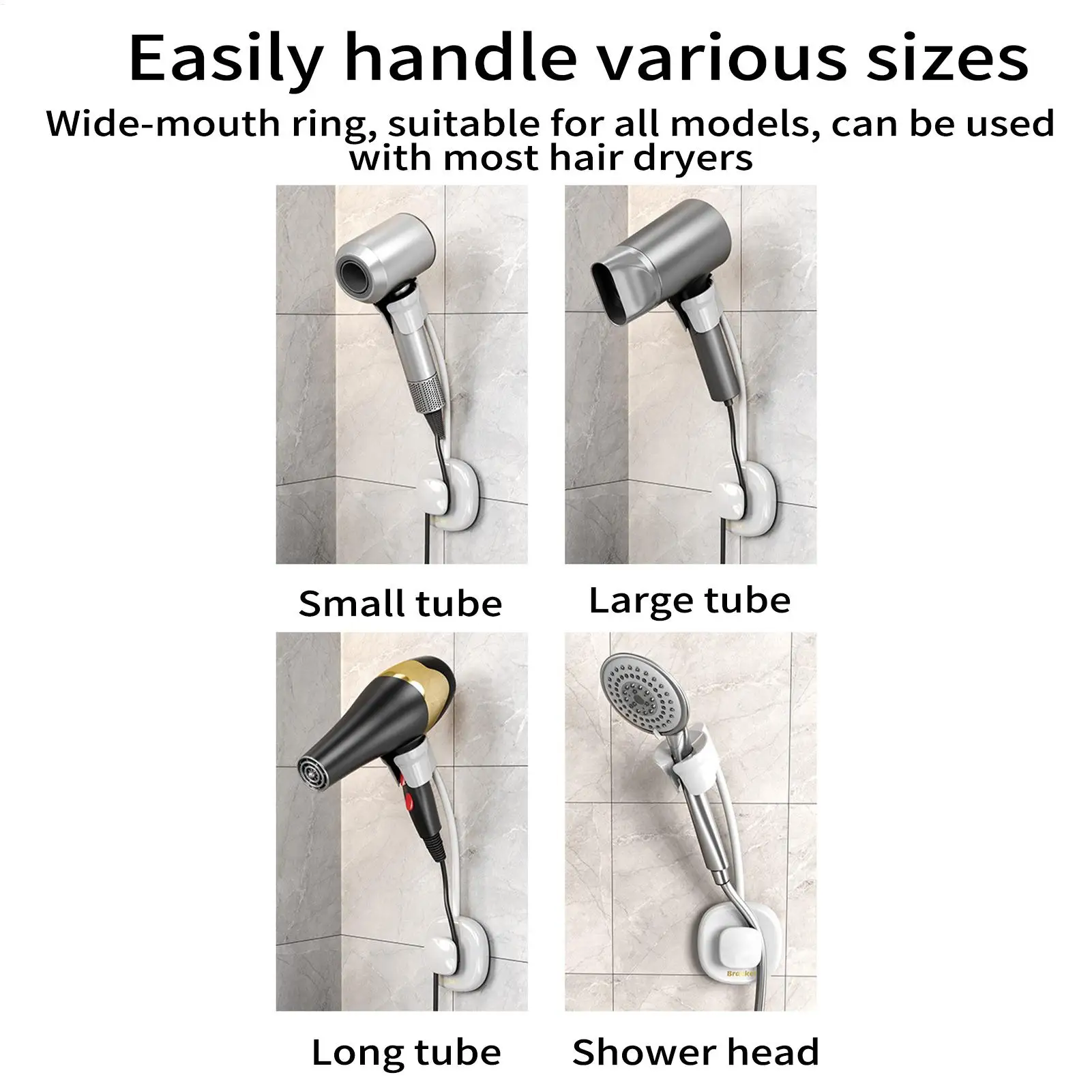 Hair Dryer Stand With Cord Storage Wall Mounted Rack Anti-Slip Bathroom Hair Blow Dryer Hanger For Apartment Dorm Studio