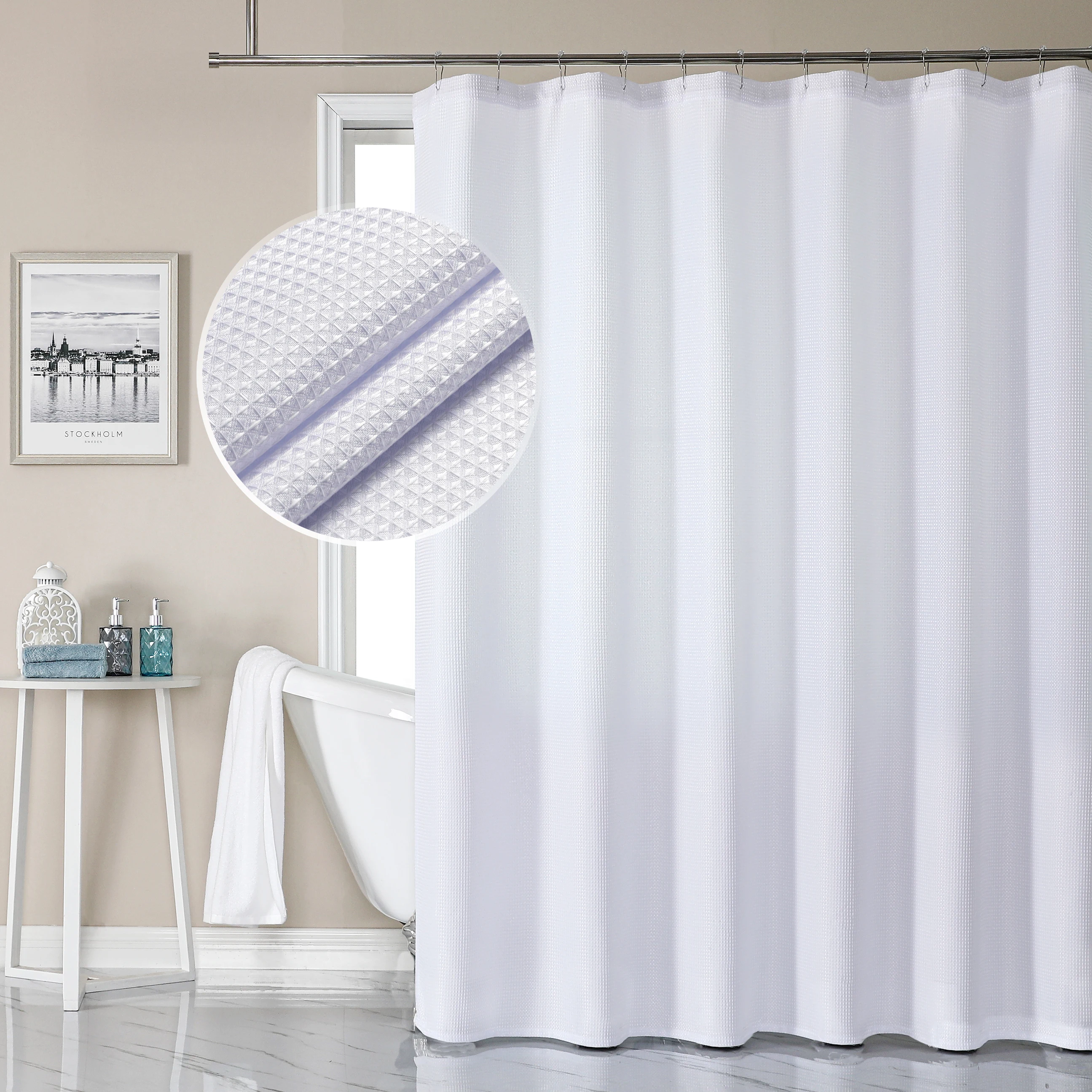 White waffle patterned shower curtain waterproof 72 