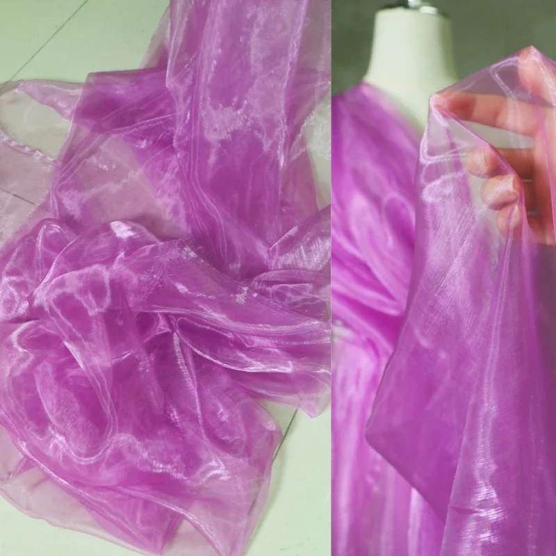 Sauce Purple Glass Yarn Fabric Pearlescent Fully Transparent National Style Delicate Soft Thin Organza Retro Fabric