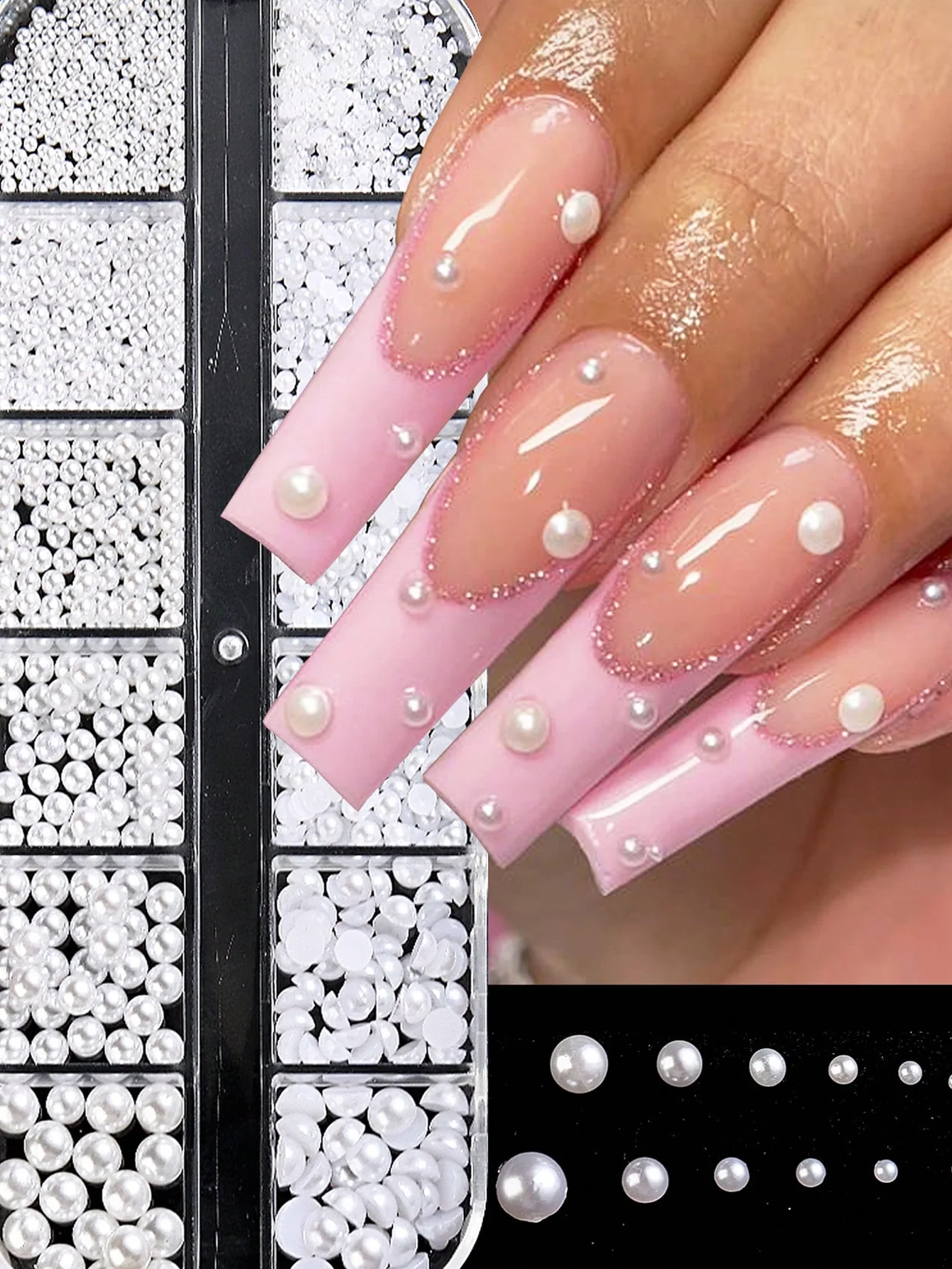 

1Box White Pearl Nail Art Decoration Flat-back Pearls Rhinestone Caviar Pearl 3D Charms Jewelry DIY Manicure Accessories