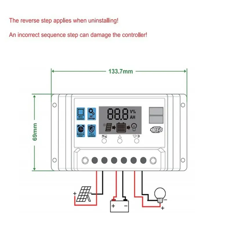 ABDE-Stabilizer 12V 24V 10A PWM Solar Charge Controller PV Regulator Dual USB Port Lithium Iron Lifepo4 Battery