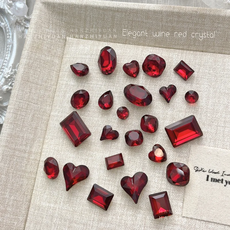 5 pçs prego strass encantos cristal arte do prego escuro borgonha angora diamante vermelho coração diamante acessórios