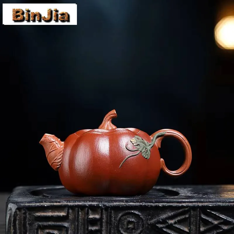 

240Ml Classic Yixing Purple Clay Teapots Handmade Pumpkin Pot Raw Ore Downhill Mud Kettle Chinese Zisha Tea Set Tableware Craft