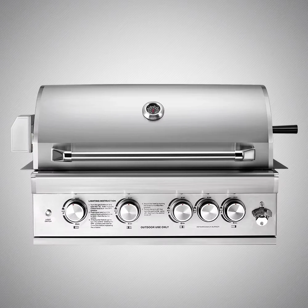 Premium 304 Stainless Steel Outdoor Grill Kitchen Built-in Tabletop Gas Charcoal Double Use Stove BBQ Grill with Rotisserie