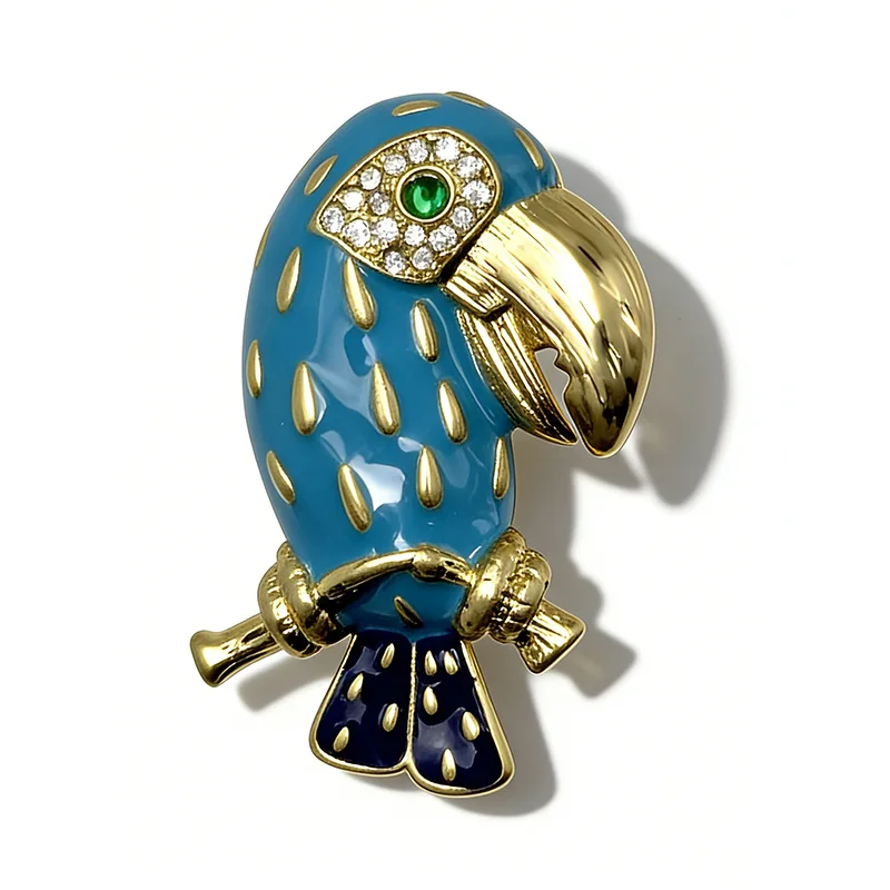 Vintage Personality Parrot Brooch Zircon Niche Premium Animal Pin for Ladies and Men