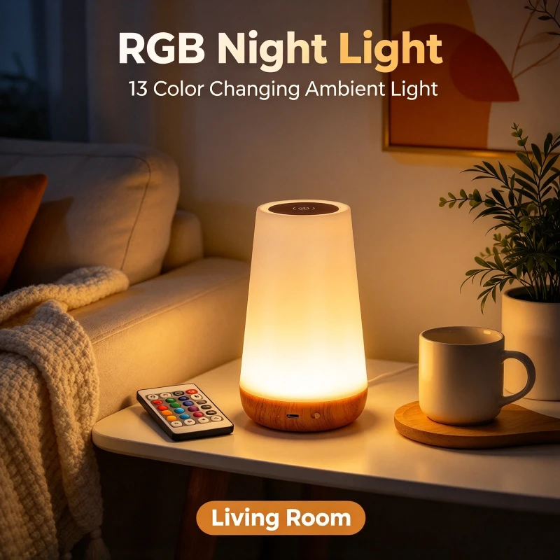 Touch Dimmable RGB Night Light Remote Control Bedside Table Lamp for Living Dining Room Wall for Indoor Party Home Decor