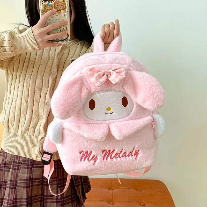 

Xiuya My Melody Womens Backpack Cute Fashion Plush Fluffy Cartoon Casual Backpacks New Kawaii Japanese Style Literary Female Bag